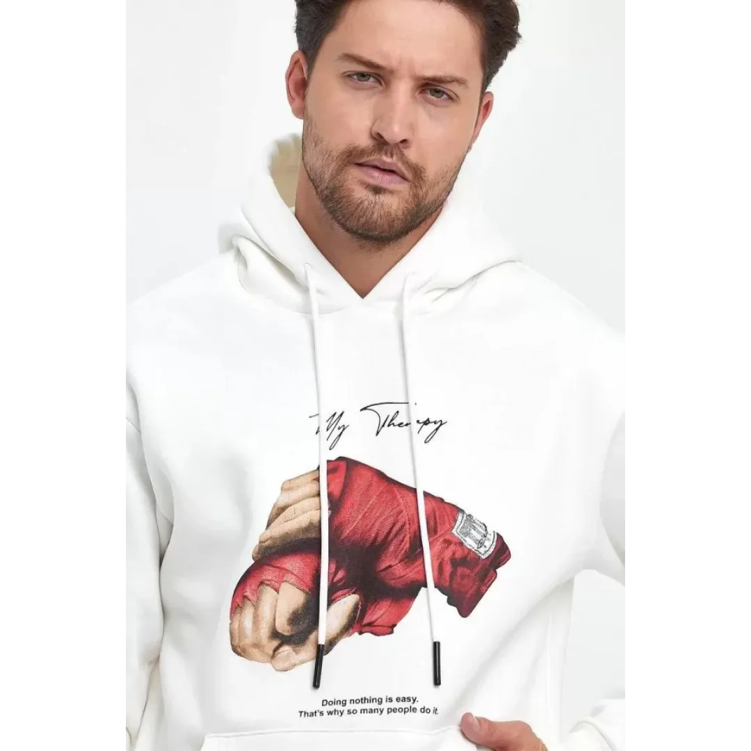 Unisex Kapüşonlu Üç İplik Oversize Baskılı Sweatshirt - Beyaz - 127624 Unisex Kapüşonlu Üç İplik Oversize Baskılı Sweatshirt - Beyaz - 127624