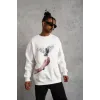 Erkek Güvercin Baskılı Sweatshirt - Beyaz - 129079 Erkek Güvercin Baskılı Sweatshirt - Beyaz - 129079