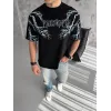 Unisex Bisiklet Yaka Baskılı Oversize T-Shirt - Siyah - 129080 Unisex Bisiklet Yaka Baskılı Oversize T-Shirt - Siyah - 129080