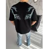 Unisex Bisiklet Yaka Baskılı Oversize T-Shirt - Siyah - 129080 Unisex Bisiklet Yaka Baskılı Oversize T-Shirt - Siyah - 129080