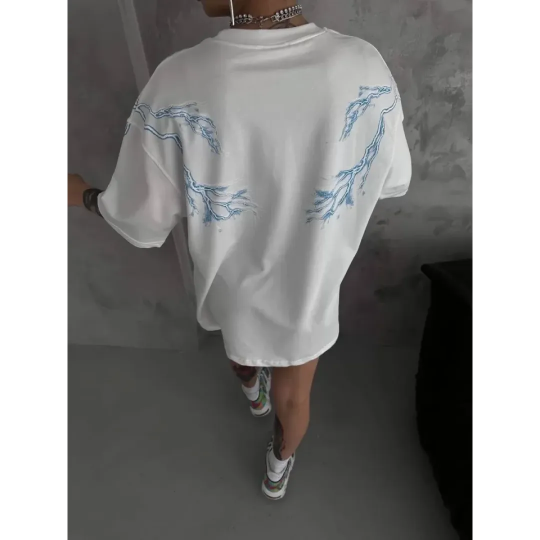 Unisex Bisiklet Yaka Baskılı Oversize T-Shirt - Beyaz - 129081 Unisex Bisiklet Yaka Baskılı Oversize T-Shirt - Beyaz - 129081
