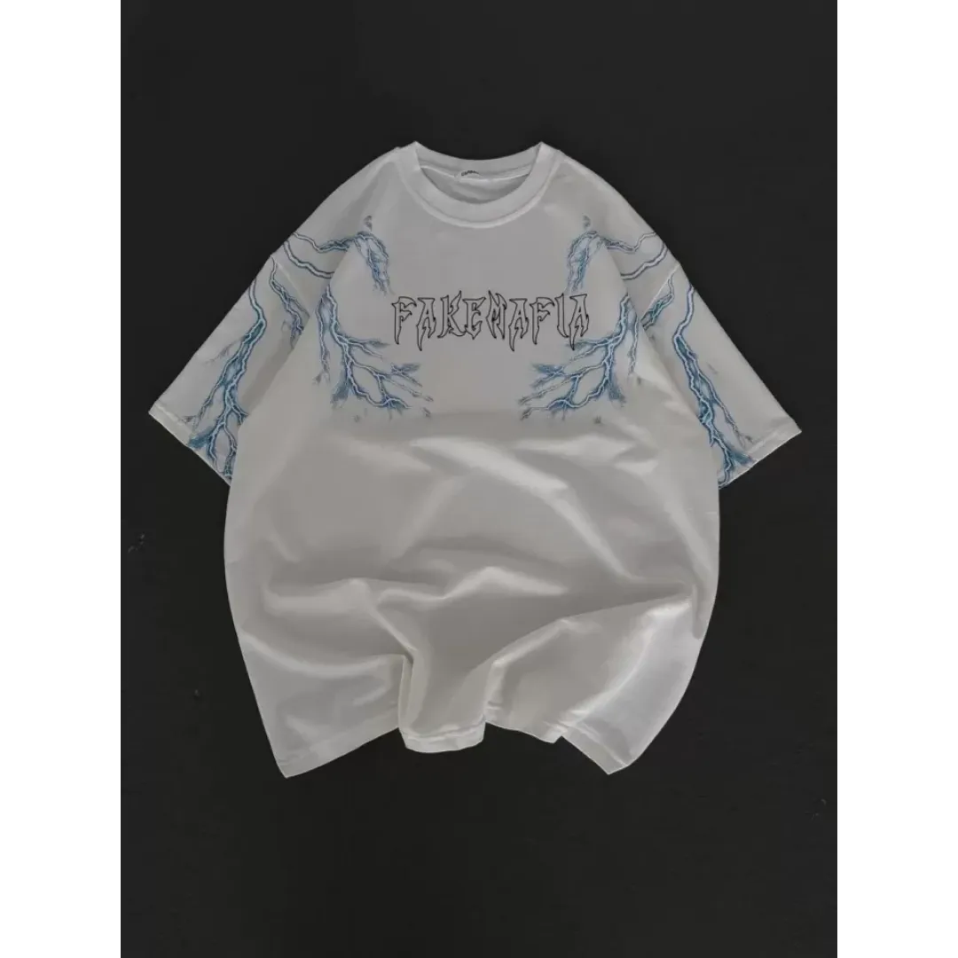 Unisex Bisiklet Yaka Baskılı Oversize T-Shirt - Beyaz - 129081 Unisex Bisiklet Yaka Baskılı Oversize T-Shirt - Beyaz - 129081