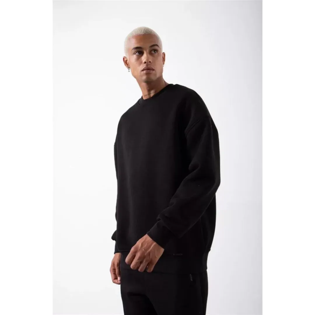 Unisex Biskilet Yaka Üç İplik SweatShirt - Siyah - 129426 Unisex Biskilet Yaka Üç İplik SweatShirt - Siyah - 129426