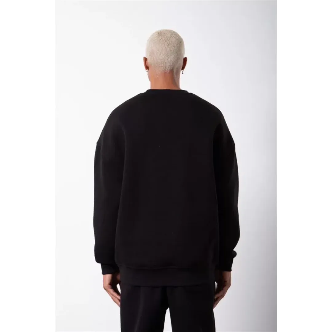 Unisex Biskilet Yaka Üç İplik SweatShirt - Siyah - 129426 Unisex Biskilet Yaka Üç İplik SweatShirt - Siyah - 129426