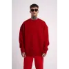 Unisex Biskilet Yaka Üç İplik SweatShirt - Kırmızı - 129427