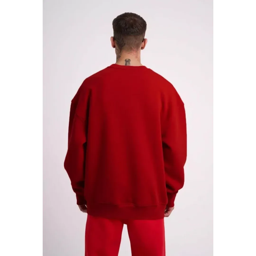 Unisex Biskilet Yaka Üç İplik SweatShirt - Kırmızı - 129427