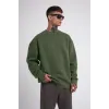 Unisex Biskilet Yaka Üç İplik SweatShirt - Haki - 129428 Unisex Biskilet Yaka Üç İplik SweatShirt - Haki - 129428