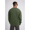 Unisex Biskilet Yaka Üç İplik SweatShirt - Haki - 129428 Unisex Biskilet Yaka Üç İplik SweatShirt - Haki - 129428