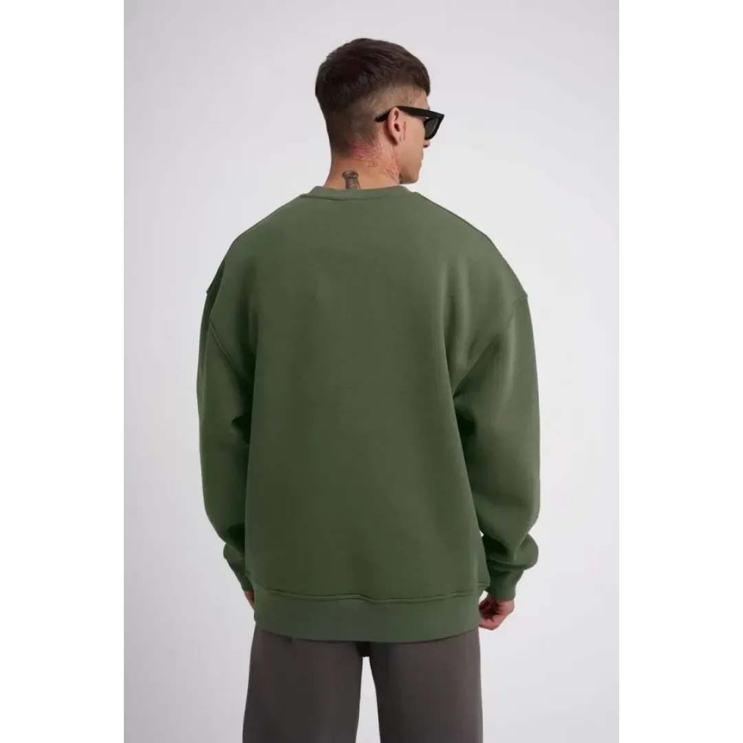 Unisex Biskilet Yaka Üç İplik SweatShirt - Haki - 129428 Unisex Biskilet Yaka Üç İplik SweatShirt - Haki - 129428
