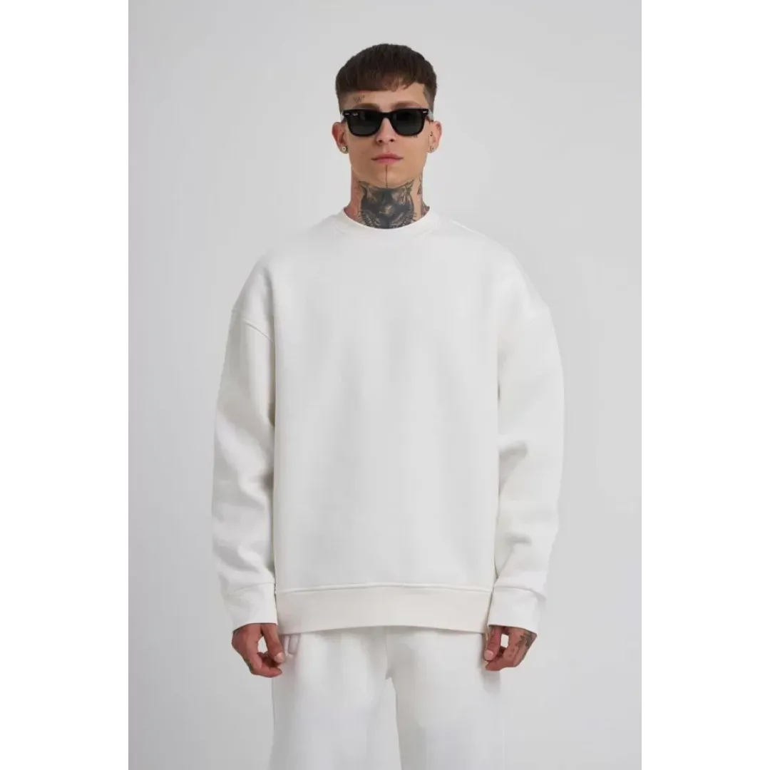 Unisex Biskilet Yaka Üç İplik SweatShirt - Beyaz - 129431 Unisex Biskilet Yaka Üç İplik SweatShirt - Beyaz - 129431