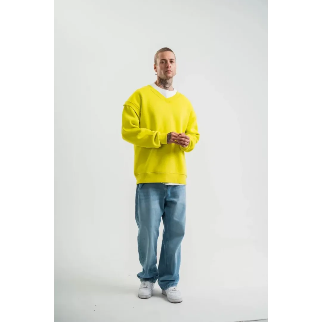 Geniş V Yaka Kol Ribana Detaylı SweatShirt - Sarı - 129656 Geniş V Yaka Kol Ribana Detaylı SweatShirt - Sarı - 129656