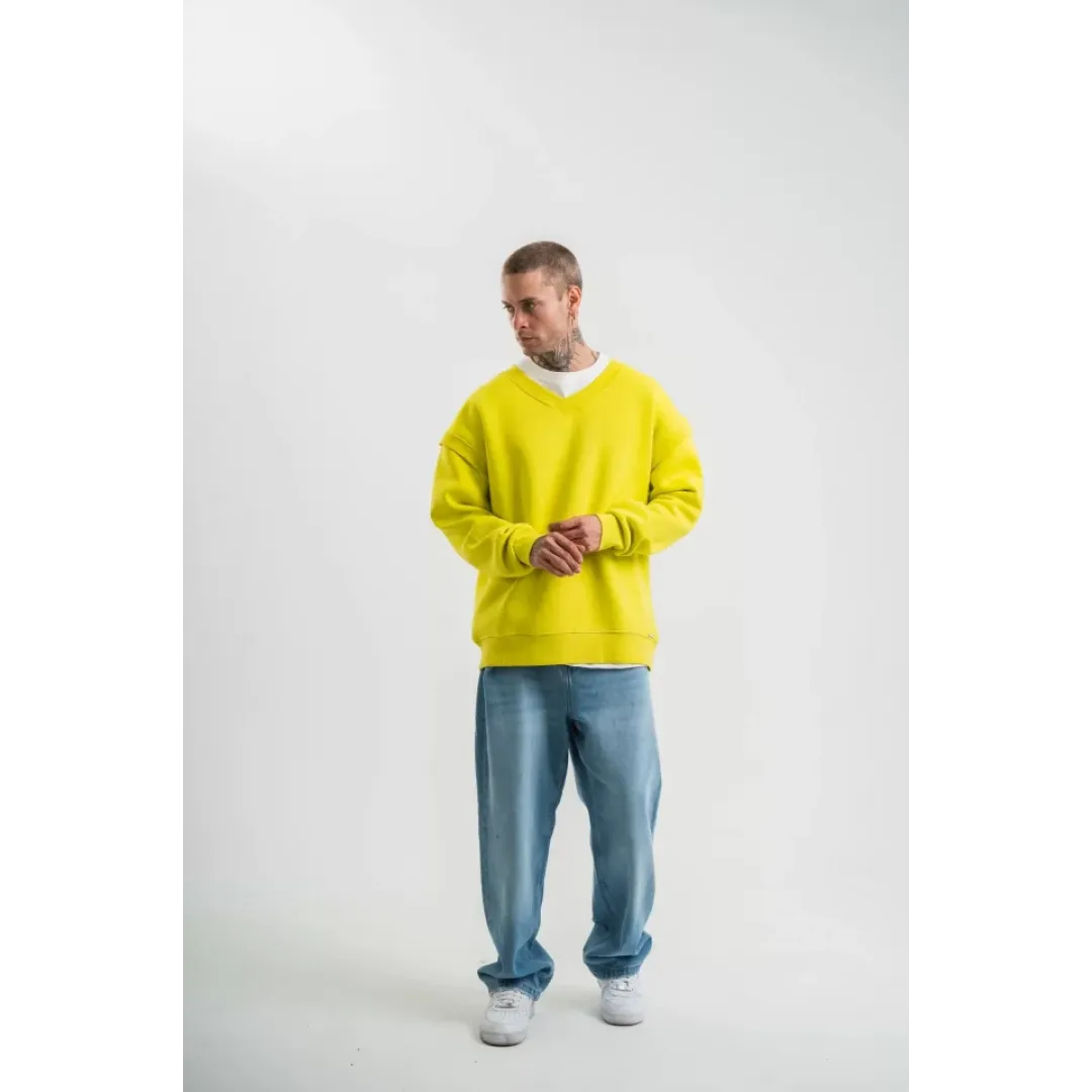 Geniş V Yaka Kol Ribana Detaylı SweatShirt - Sarı - 129656 Geniş V Yaka Kol Ribana Detaylı SweatShirt - Sarı - 129656