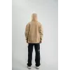 Double Oversize Kapşonlu Şimşek Pano Baskılı SweatShirt - Bej - 129894