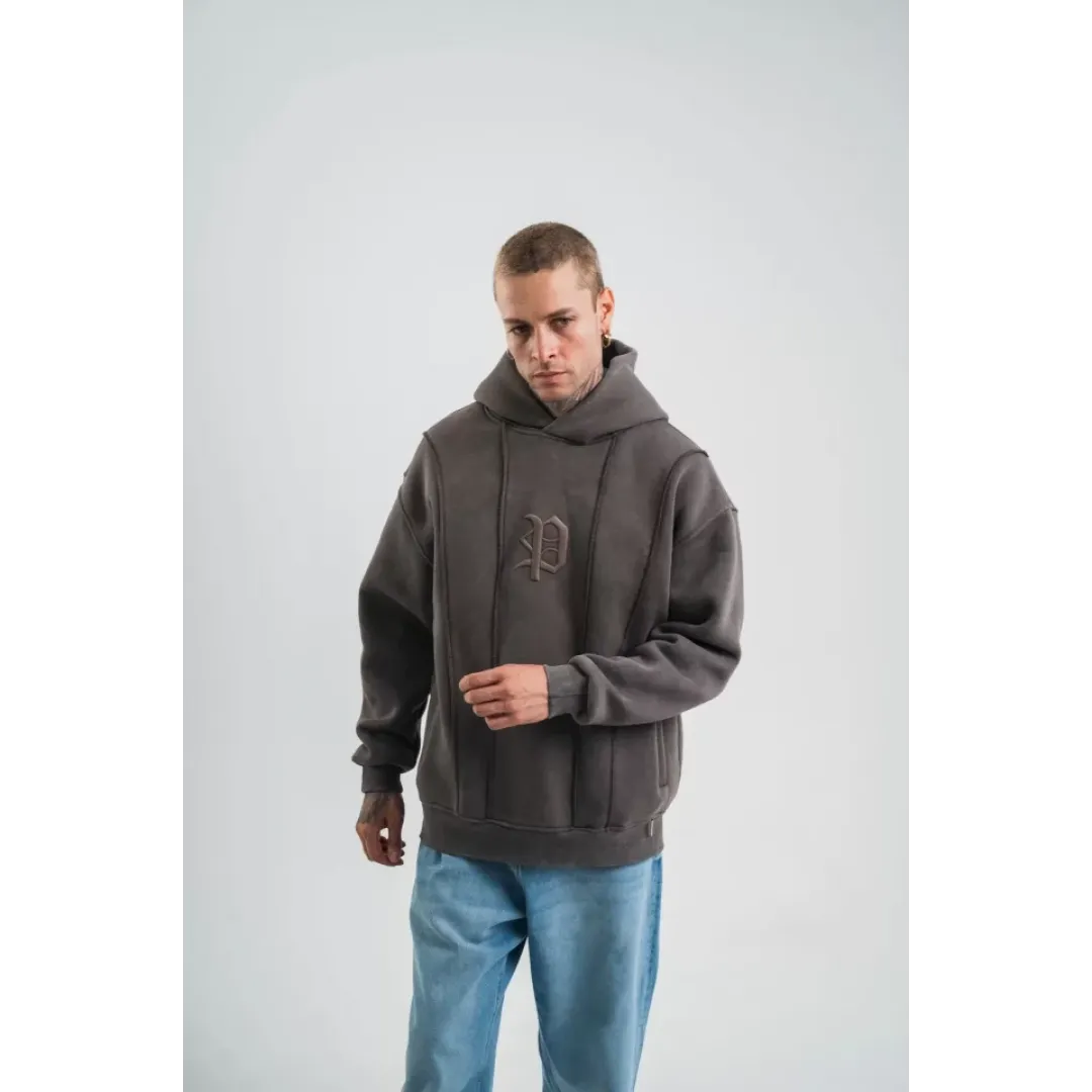 Unisex Uzun Kol Kapşonlu Yıkamalı Nakışlı SweatShirt - Füme - 129965 Unisex Uzun Kol Kapşonlu Yıkamalı Nakışlı SweatShirt - Füme - 129965