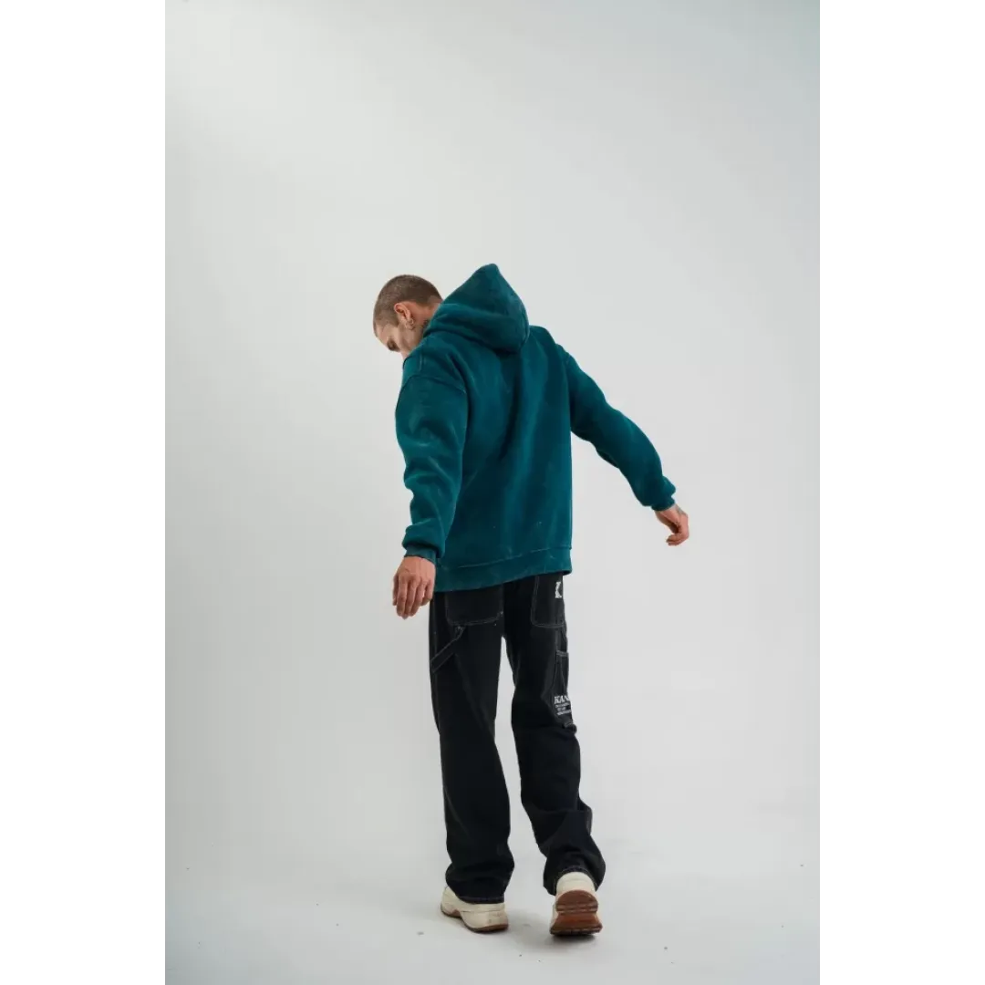 Unisex Uzun Kol Kapşonlu Yıkamalı Nakışlı SweatShirt - Koyu Deniz Yeşili - 129969 Unisex Uzun Kol Kapşonlu Yıkamalı Nakışlı SweatShirt - Koyu Deniz Yeşili - 129969