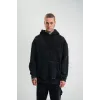 Kapşonlu Double Oversize Yıkamalı Evalı Nakışlı SweatShirt - Siyah - 129973 Kapşonlu Double Oversize Yıkamalı Evalı Nakışlı SweatShirt - Siyah - 129973