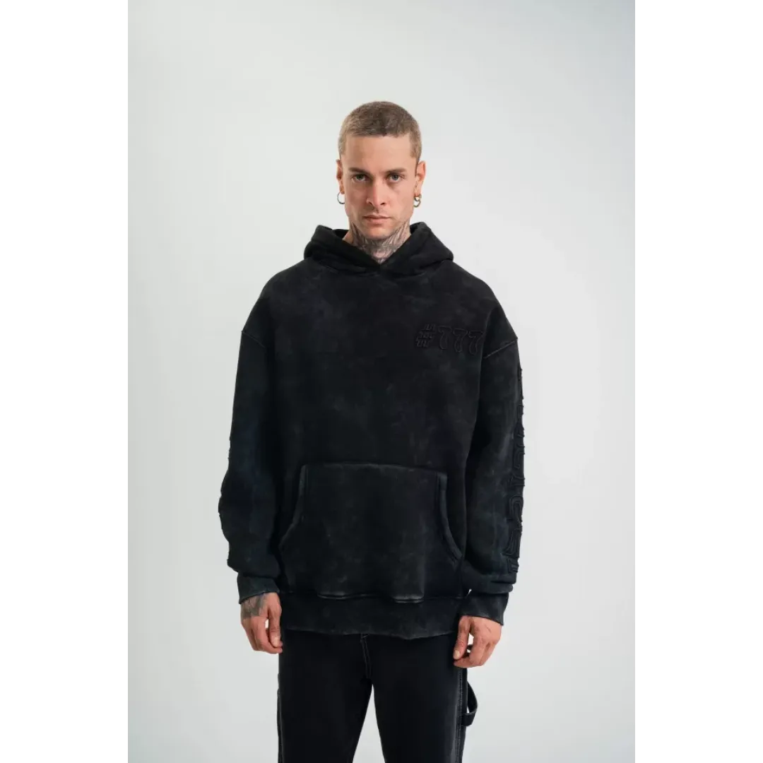 Kapşonlu Double Oversize Yıkamalı Evalı Nakışlı SweatShirt - Siyah - 129973 Kapşonlu Double Oversize Yıkamalı Evalı Nakışlı SweatShirt - Siyah - 129973