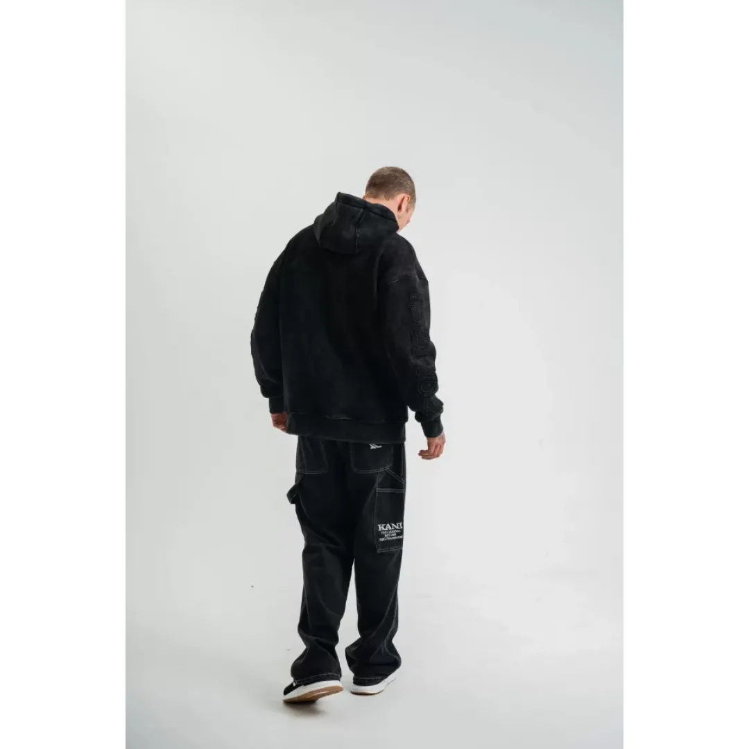 Kapşonlu Double Oversize Yıkamalı Evalı Nakışlı SweatShirt - Siyah - 129973 Kapşonlu Double Oversize Yıkamalı Evalı Nakışlı SweatShirt - Siyah - 129973
