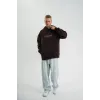 Unisex Üç İplik Kapşonlu Nakışlı SweatShirt - Kahve - 130052