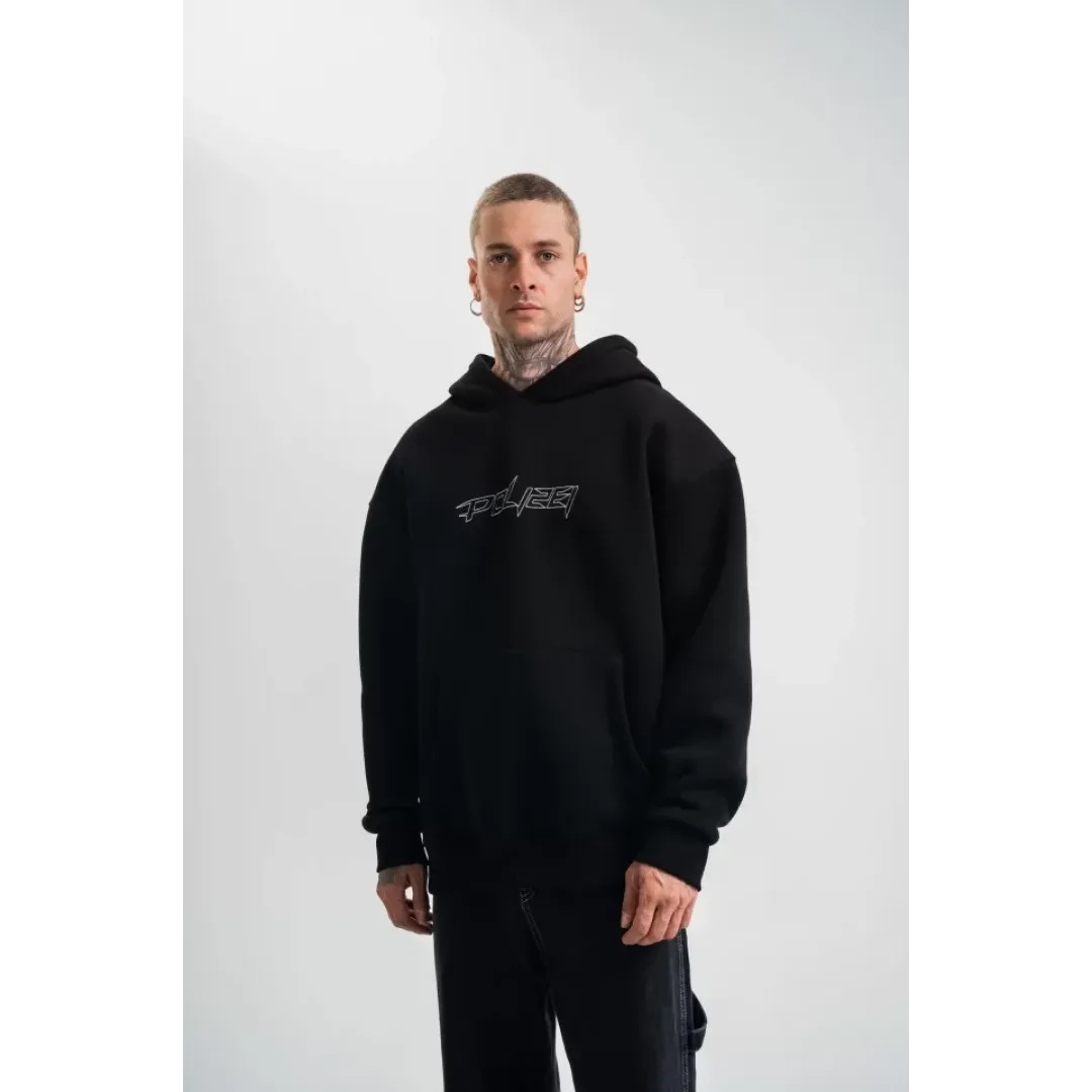 Unisex Üç İplik Kapşonlu Nakışlı SweatShirt - Siyah - 130055 Unisex Üç İplik Kapşonlu Nakışlı SweatShirt - Siyah - 130055