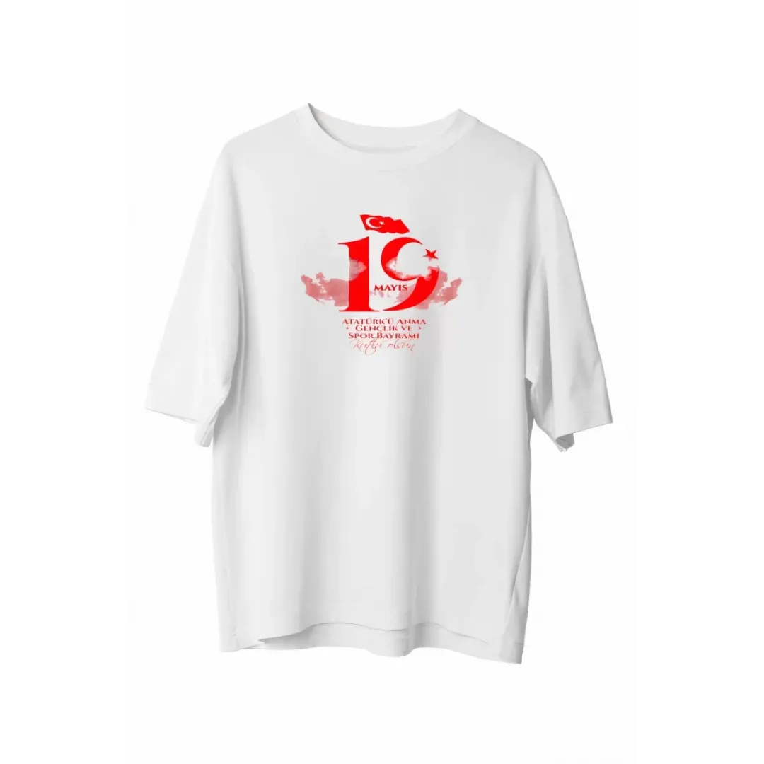 19 Mayıs Unisex Baskılı T-shirt - Beyaz - 130187 19 Mayıs Unisex Baskılı T-shirt - Beyaz - 130187