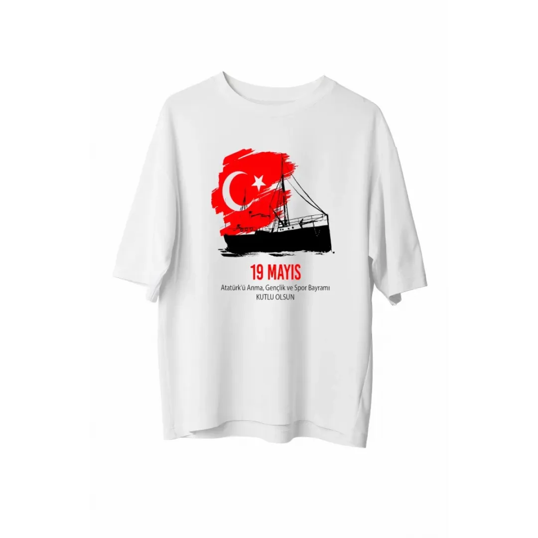 19 Mayıs 20/1 Unisex Baskılı T-shirt - Beyaz - 130188 19 Mayıs 20/1 Unisex Baskılı T-shirt - Beyaz - 130188