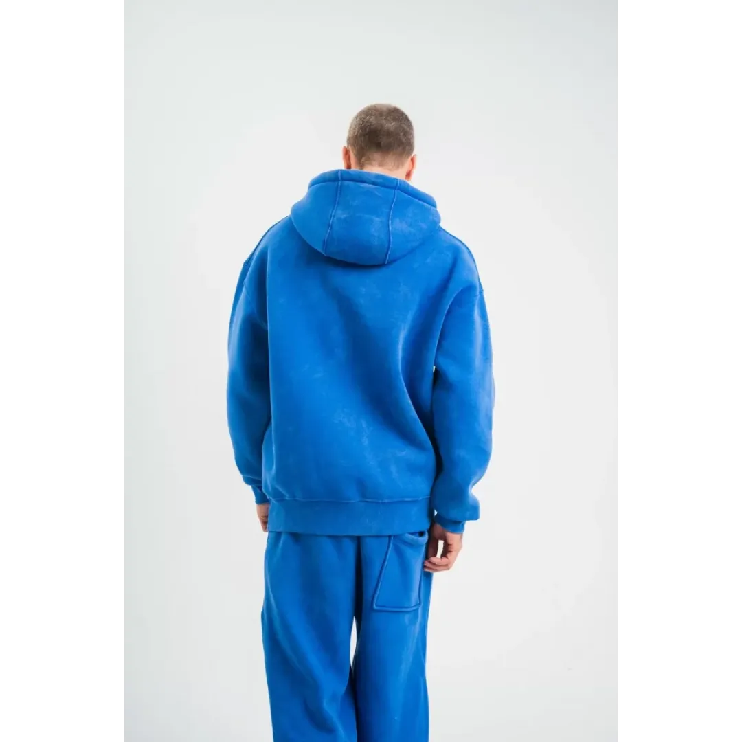 Unisex Double Oversize Kapşonlu Yıkamalı SweatShirt - Mavi - 130422 Unisex Double Oversize Kapşonlu Yıkamalı SweatShirt - Mavi - 130422