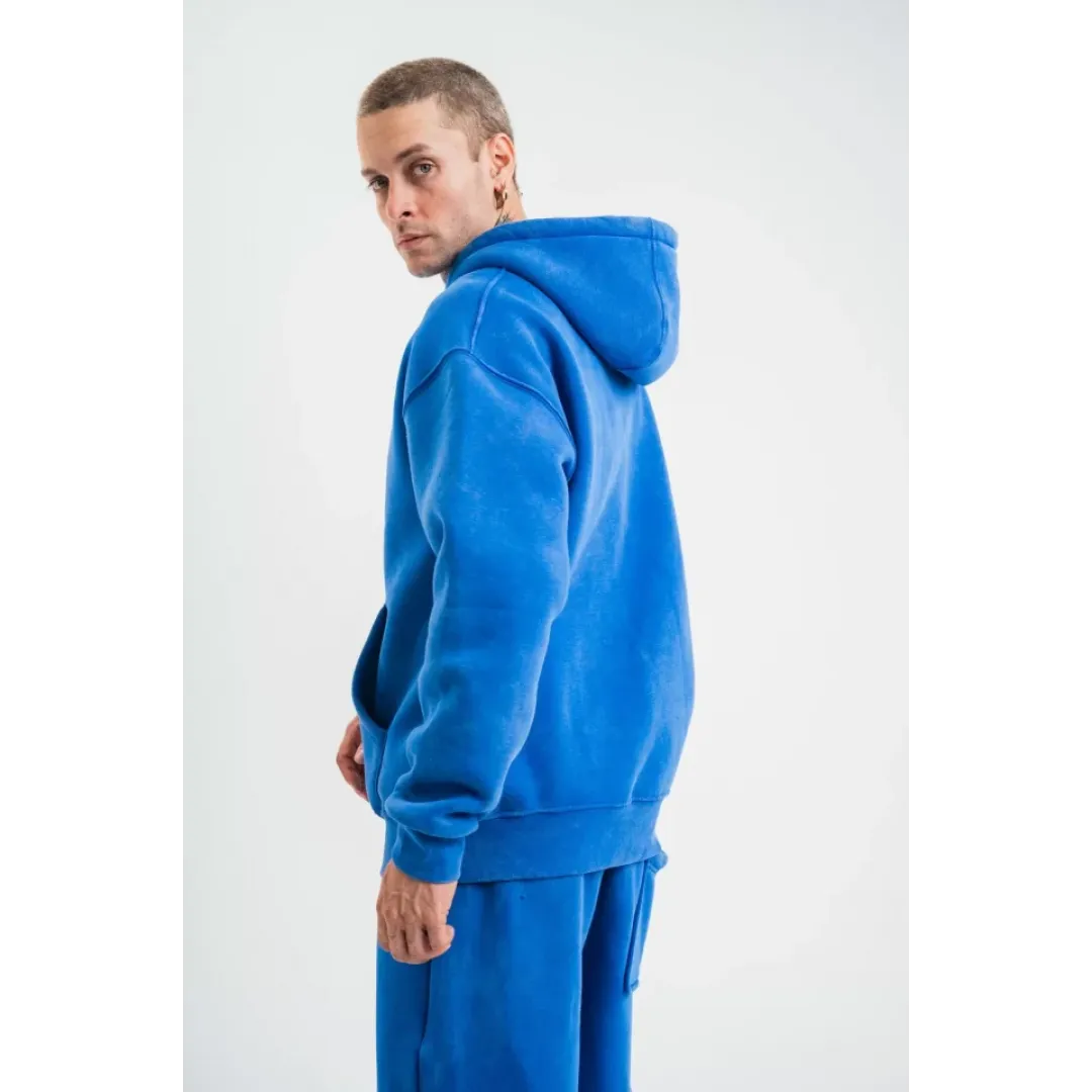 Unisex Double Oversize Kapşonlu Yıkamalı SweatShirt - Mavi - 130422 Unisex Double Oversize Kapşonlu Yıkamalı SweatShirt - Mavi - 130422