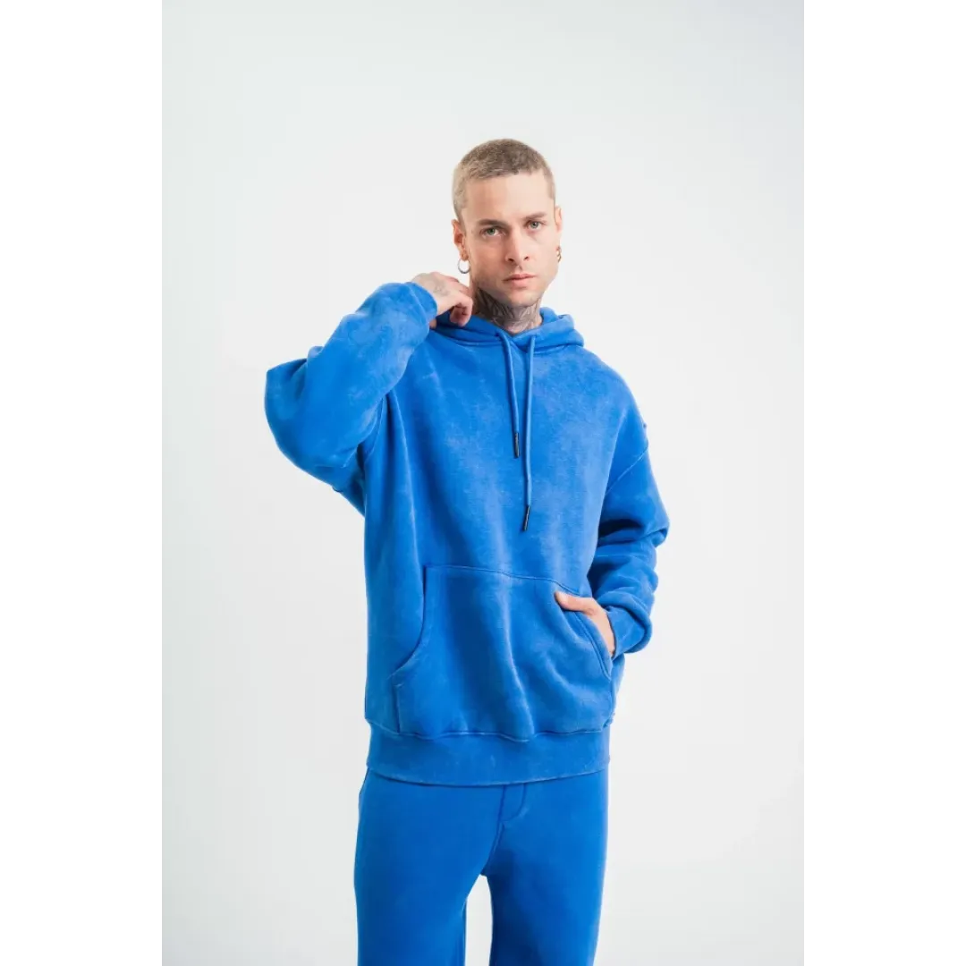 Unisex Double Oversize Kapşonlu Yıkamalı SweatShirt - Mavi - 130422 Unisex Double Oversize Kapşonlu Yıkamalı SweatShirt - Mavi - 130422