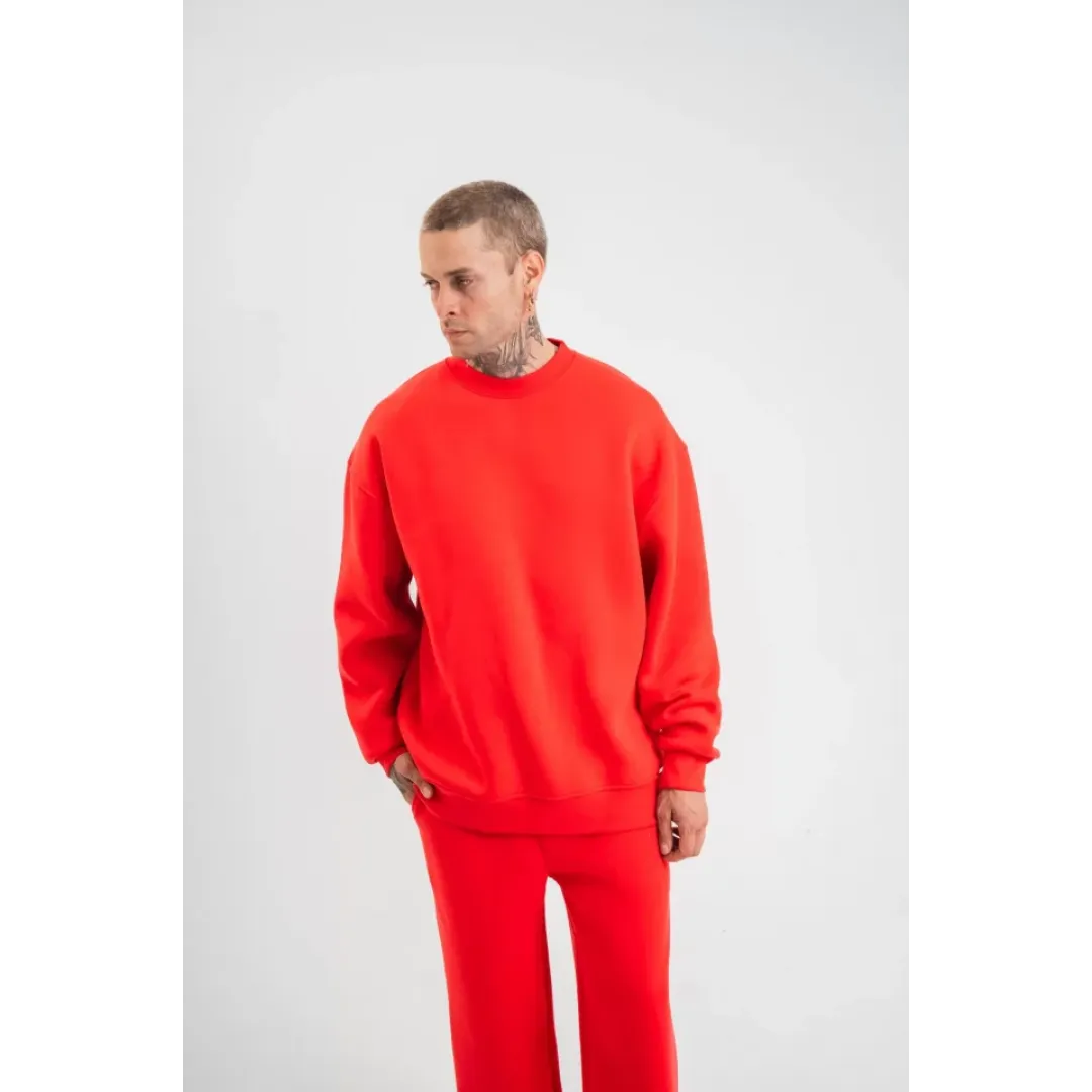 Uzun Kol Bisiklet Yaka Basic SweatShirt - Kırmızı - 130433 Uzun Kol Bisiklet Yaka Basic SweatShirt - Kırmızı - 130433