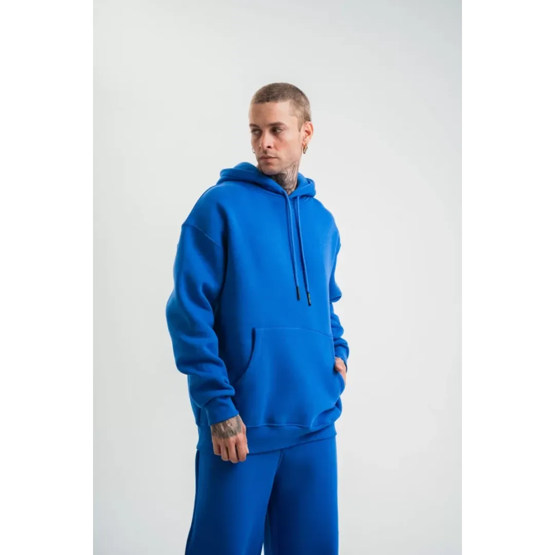 Unisex Double Oversize Kapşonlu Basic SweatShirt - Mavi - 130436 Unisex Double Oversize Kapşonlu Basic SweatShirt - Mavi - 130436