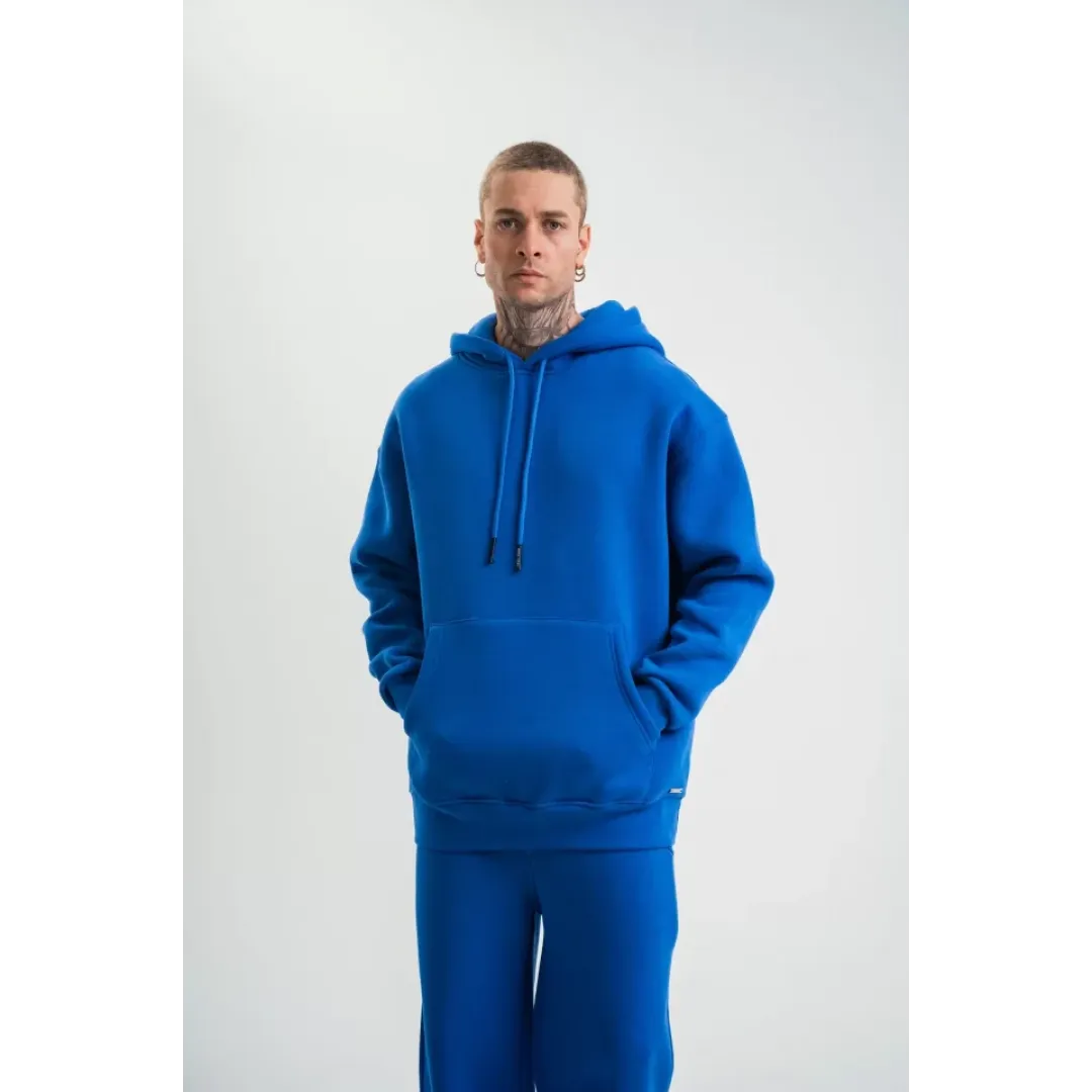 Unisex Double Oversize Kapşonlu Basic SweatShirt - Mavi - 130436 Unisex Double Oversize Kapşonlu Basic SweatShirt - Mavi - 130436