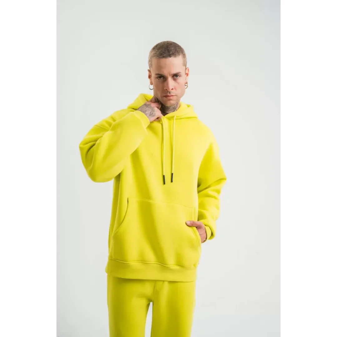 Unisex Double Oversize Kapşonlu Basic SweatShirt - Sarı - 130438 Unisex Double Oversize Kapşonlu Basic SweatShirt - Sarı - 130438