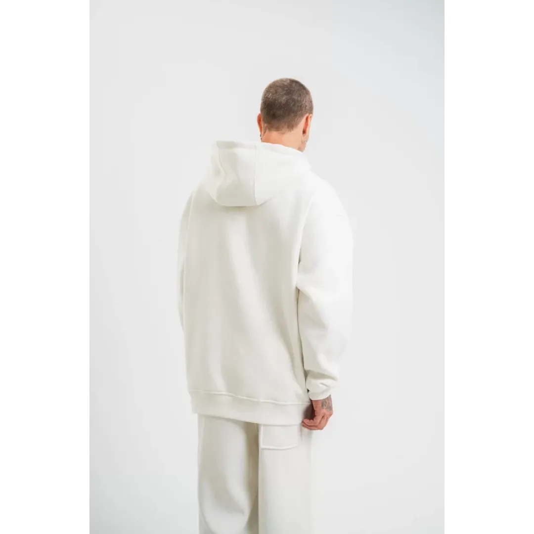 Unisex Double Oversize Kapşonlu Basic SweatShirt - Beyaz - 130440 Unisex Double Oversize Kapşonlu Basic SweatShirt - Beyaz - 130440