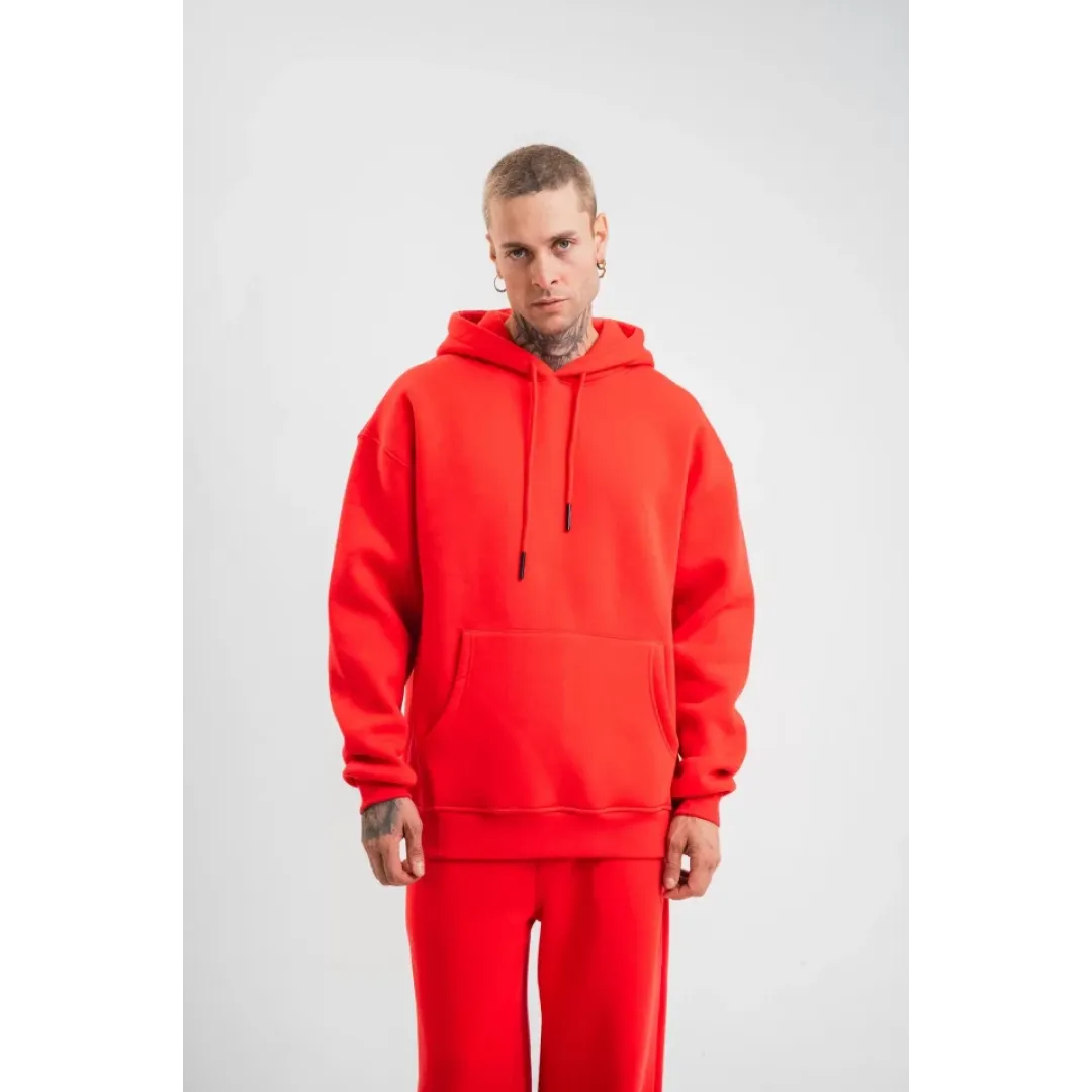 Unisex Double Oversize Kapşonlu Basic SweatShirt - Kırmızı - 130442 Unisex Double Oversize Kapşonlu Basic SweatShirt - Kırmızı - 130442