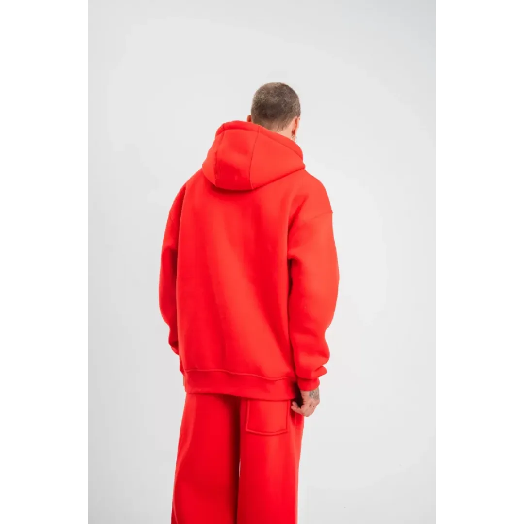 Unisex Double Oversize Kapşonlu Basic SweatShirt - Kırmızı - 130442 Unisex Double Oversize Kapşonlu Basic SweatShirt - Kırmızı - 130442