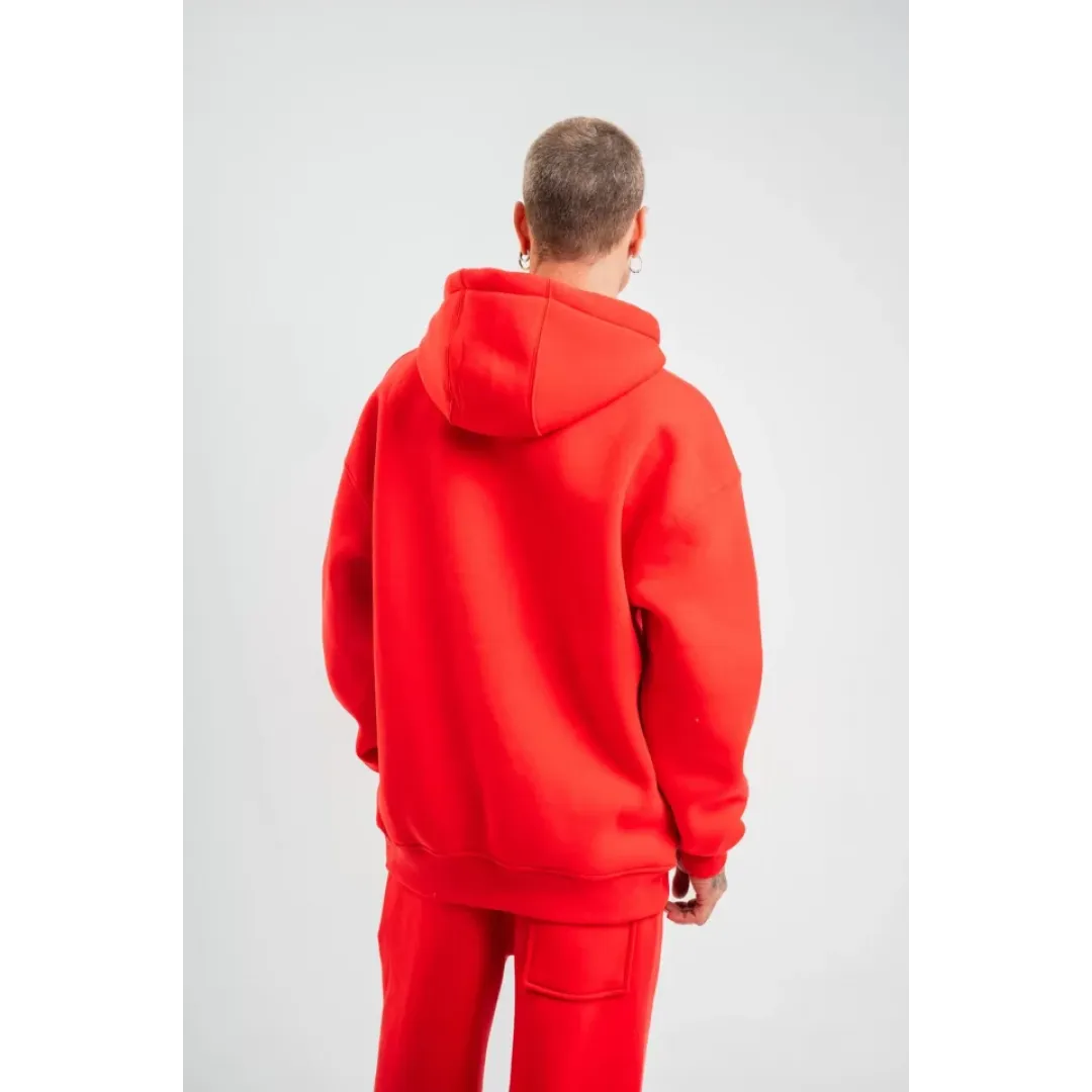 Unisex Double Oversize Kapşonlu Basic SweatShirt - Kırmızı - 130442 Unisex Double Oversize Kapşonlu Basic SweatShirt - Kırmızı - 130442
