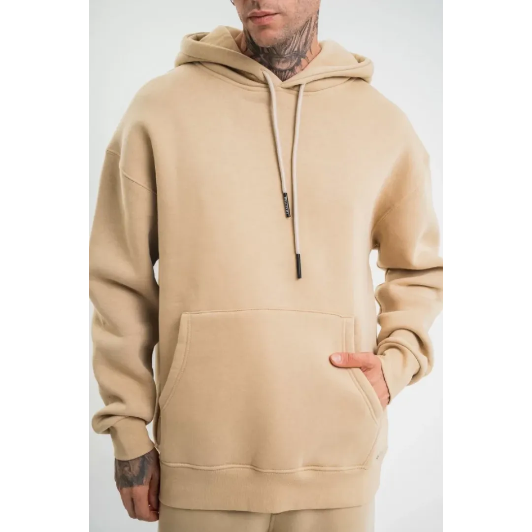 Unisex Double Oversize Kapşonlu Basic SweatShirt - Bej - 130443 Unisex Double Oversize Kapşonlu Basic SweatShirt - Bej - 130443