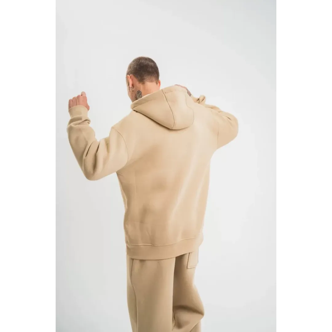 Unisex Double Oversize Kapşonlu Basic SweatShirt - Bej - 130443 Unisex Double Oversize Kapşonlu Basic SweatShirt - Bej - 130443
