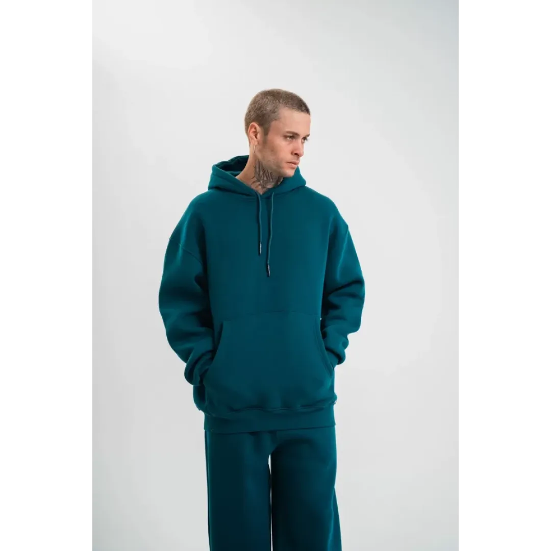 Unisex Double Oversize Kapşonlu Basic SweatShirt - Koyu Deniz Yeşili - 130444 Unisex Double Oversize Kapşonlu Basic SweatShirt - Koyu Deniz Yeşili - 130444