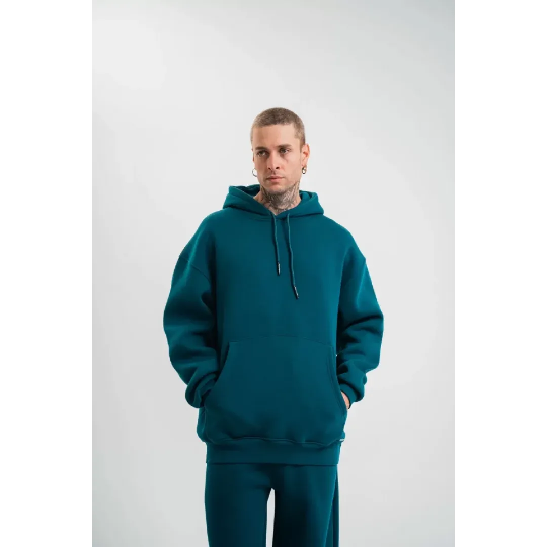 Unisex Double Oversize Kapşonlu Basic SweatShirt - Koyu Deniz Yeşili - 130444 Unisex Double Oversize Kapşonlu Basic SweatShirt - Koyu Deniz Yeşili - 130444