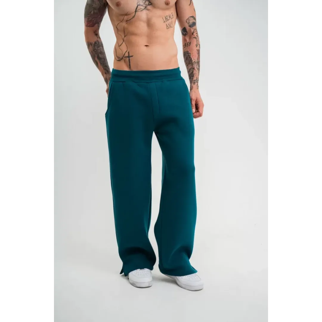 Unisex Boru Paça Baggy Eşofman Pantalon - Koyu Deniz Yeşili