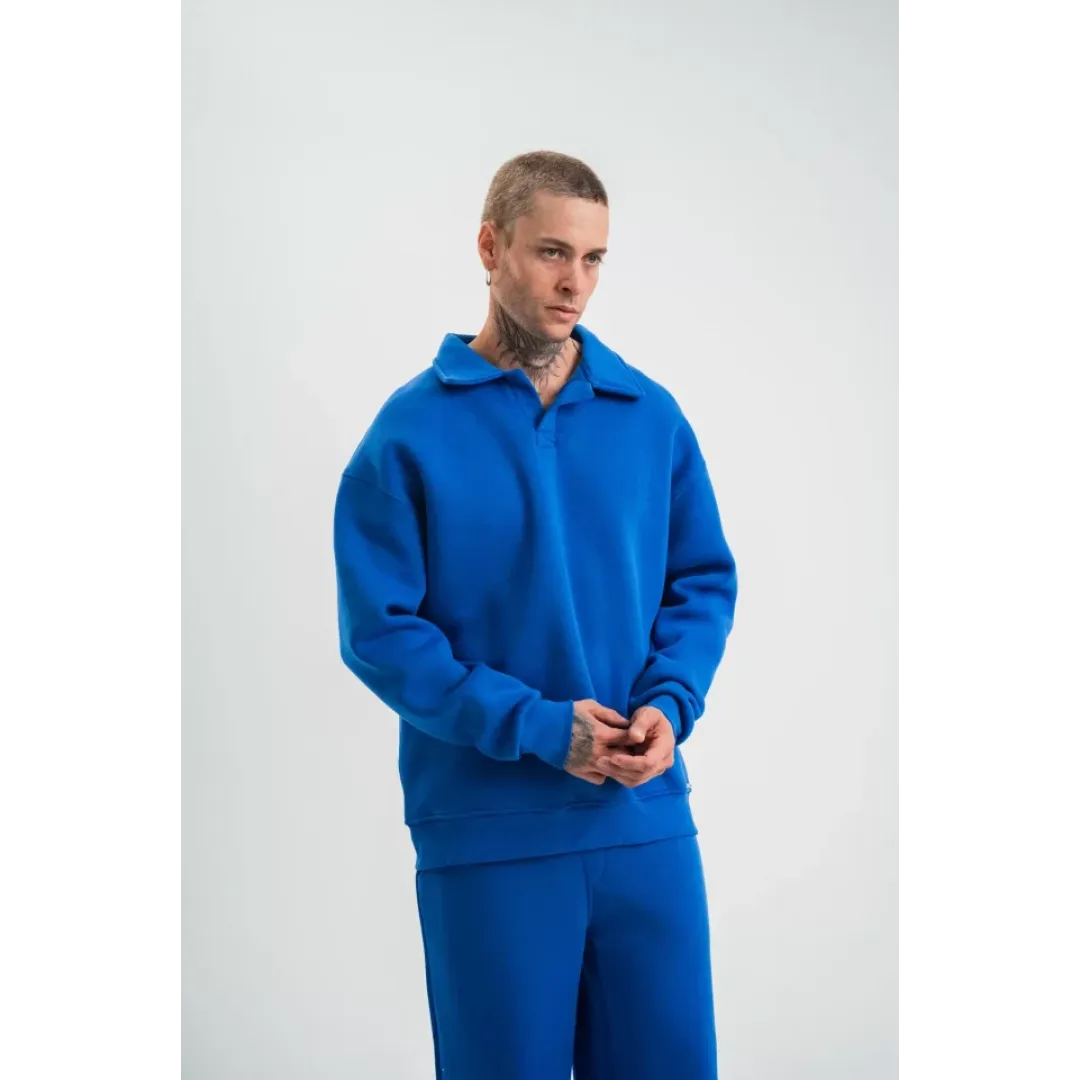 Unisex Double Oversize Patlı Yaka SweatShirt - Mavi - 130453 Unisex Double Oversize Patlı Yaka SweatShirt - Mavi - 130453