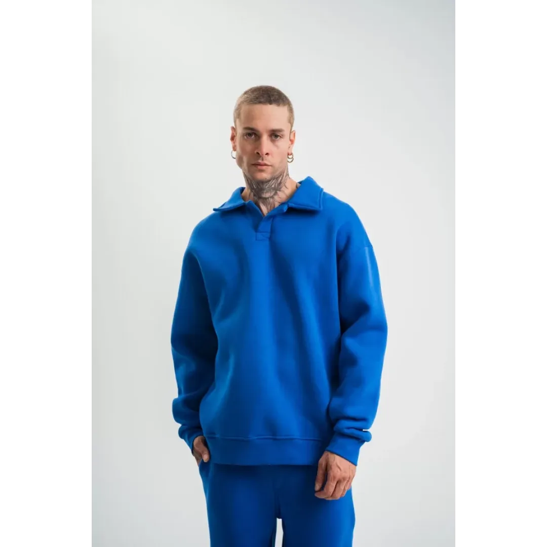 Unisex Double Oversize Patlı Yaka SweatShirt - Mavi - 130453 Unisex Double Oversize Patlı Yaka SweatShirt - Mavi - 130453