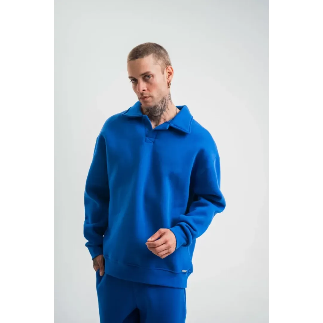 Unisex Double Oversize Patlı Yaka SweatShirt - Mavi - 130453 Unisex Double Oversize Patlı Yaka SweatShirt - Mavi - 130453
