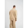 Unisex Double Oversize Patlı Yaka SweatShirt - Bej - 130460 Unisex Double Oversize Patlı Yaka SweatShirt - Bej - 130460