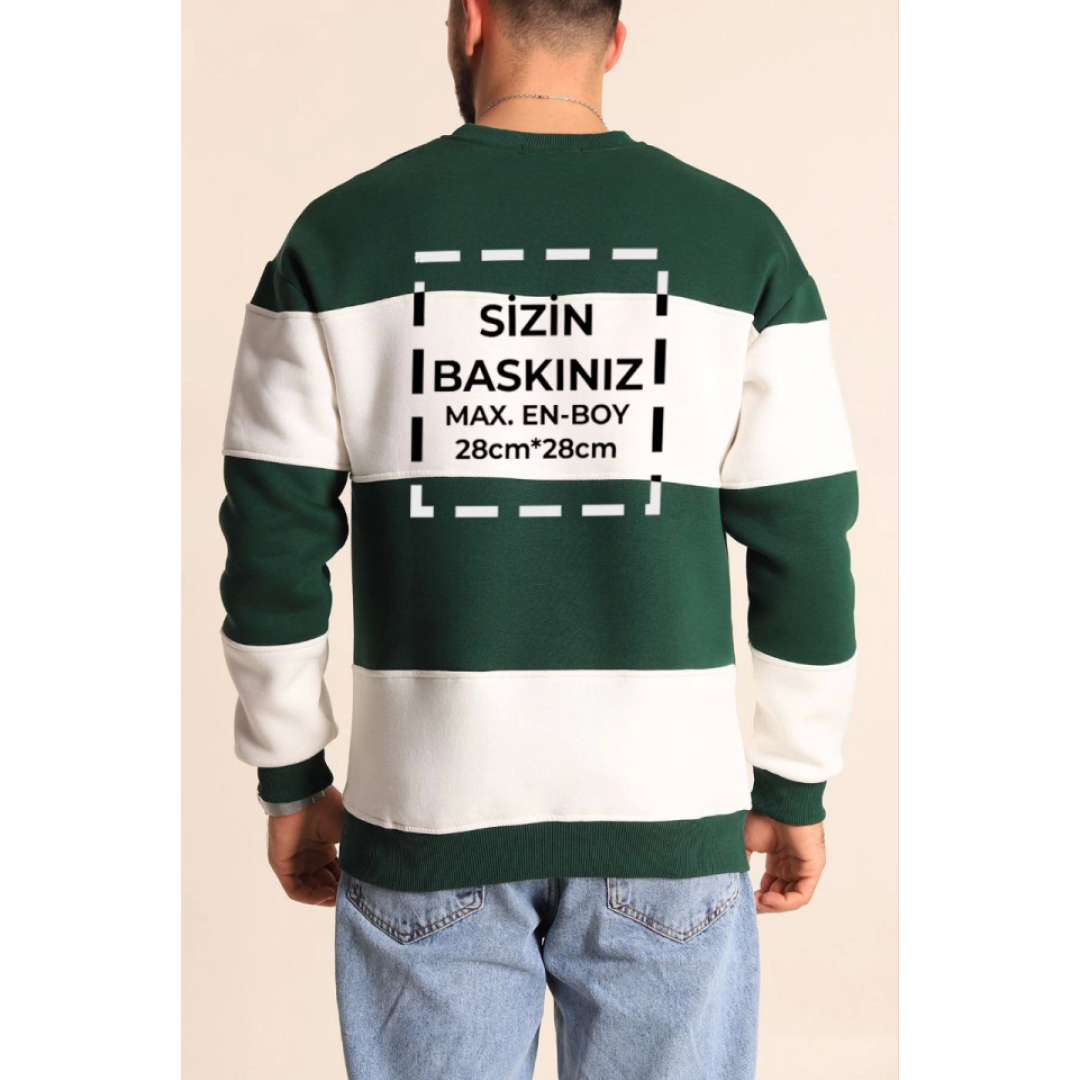 Bisiklet Yaka Parçalı Özel Üretim Sweatshirt- Yeşil 130666 Bisiklet Yaka Parçalı Özel Üretim Sweatshirt- Yeşil 130666