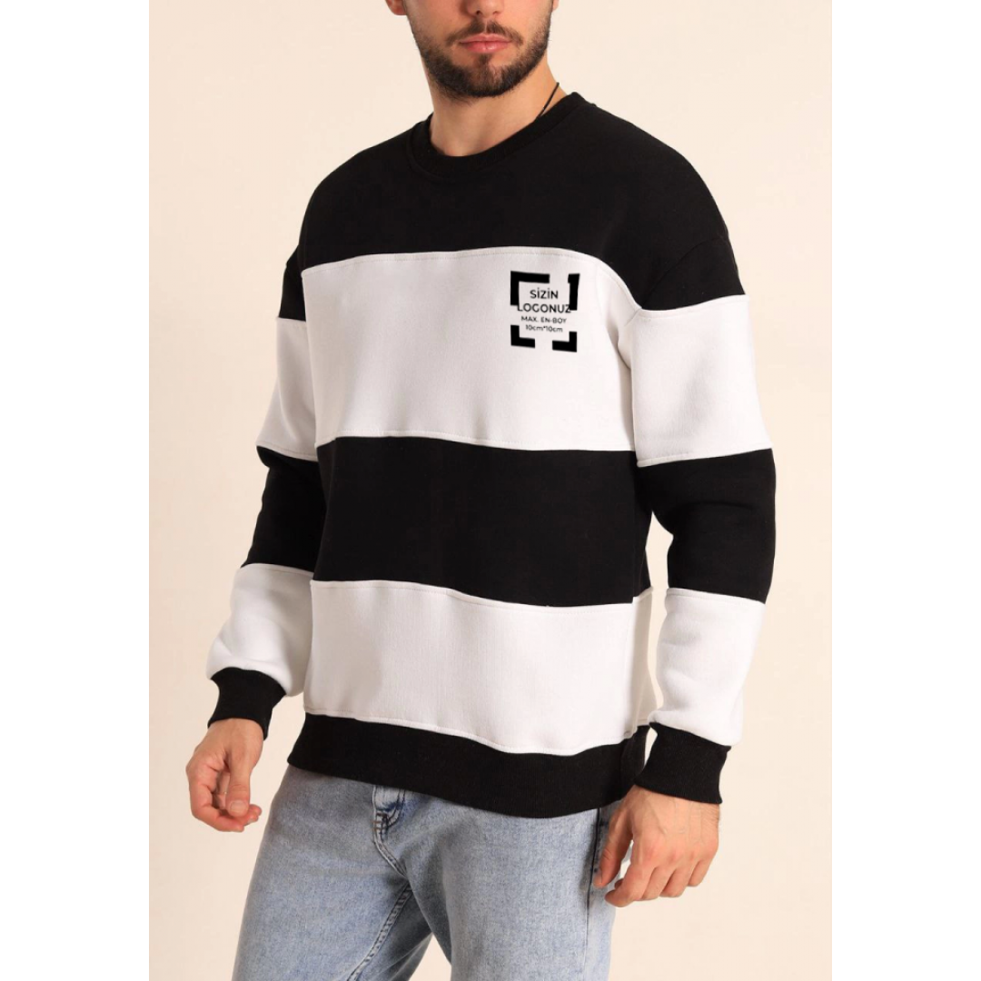 Bisiklet Yaka Parçalı Özel Üretim Sweatshirt- Siyah 130667 Bisiklet Yaka Parçalı Özel Üretim Sweatshirt- Siyah 130667
