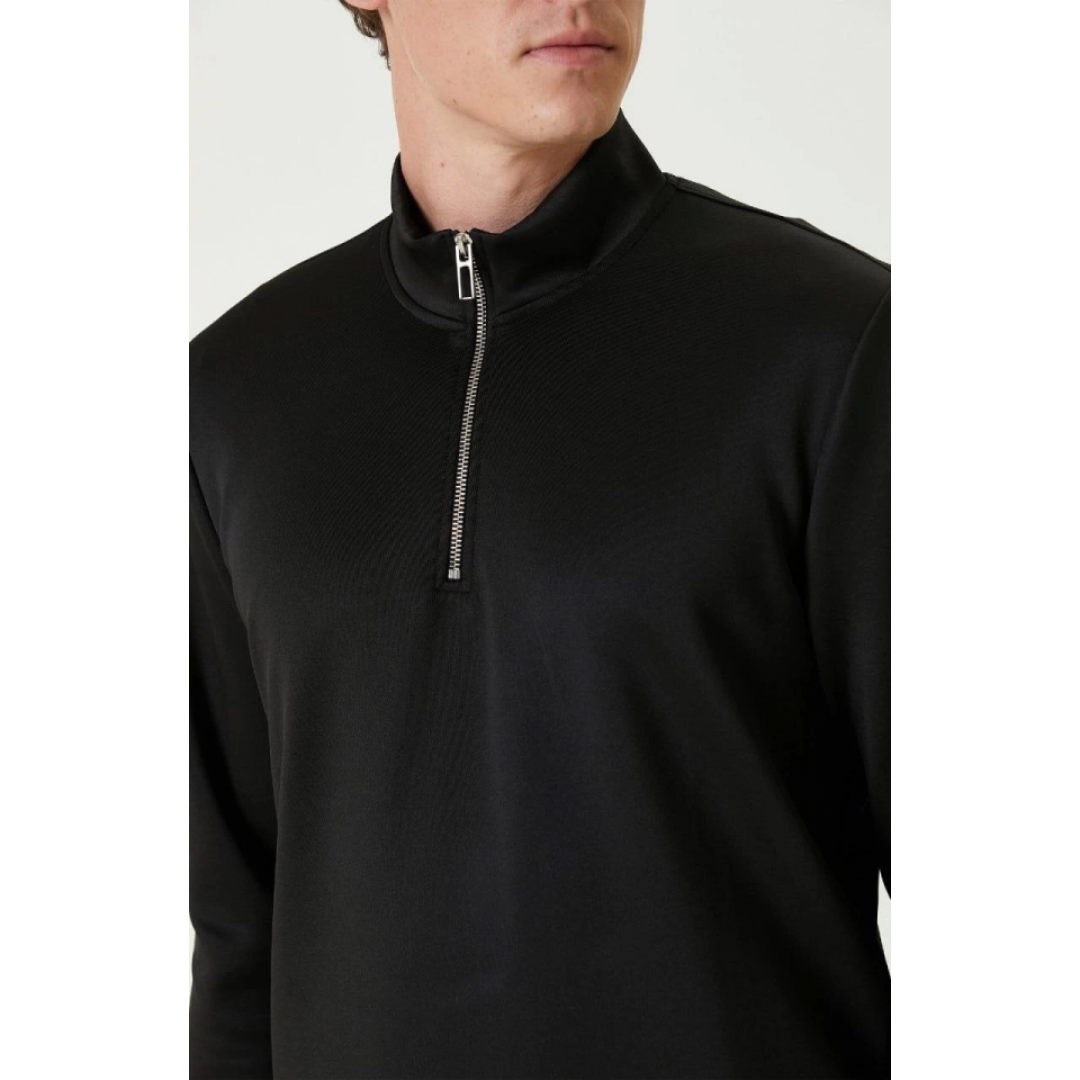 Unisex Uzun Kol Yarım Farmuarlı Yakalı Basic SweatShirt - Siyah 130670 Unisex Uzun Kol Yarım Farmuarlı Yakalı Basic SweatShirt - Siyah 130670