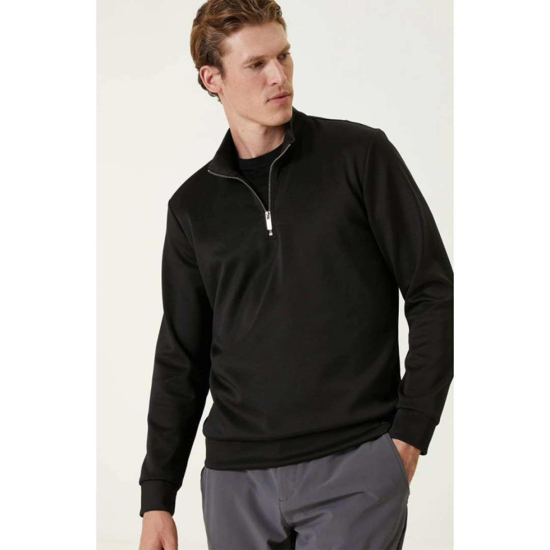 Unisex Uzun Kol Yarım Farmuarlı Yakalı Basic SweatShirt - Siyah 130670 Unisex Uzun Kol Yarım Farmuarlı Yakalı Basic SweatShirt - Siyah 130670